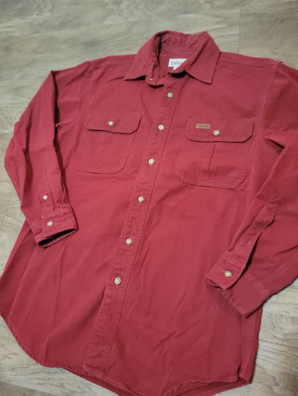 Carhartt Men's Brick Red Long-Sleeve Button-Down Work Shirt Size Small GUC